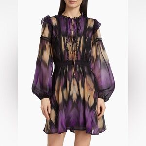 Marchesa Rosa A-Line long sleeve printed mini dresss